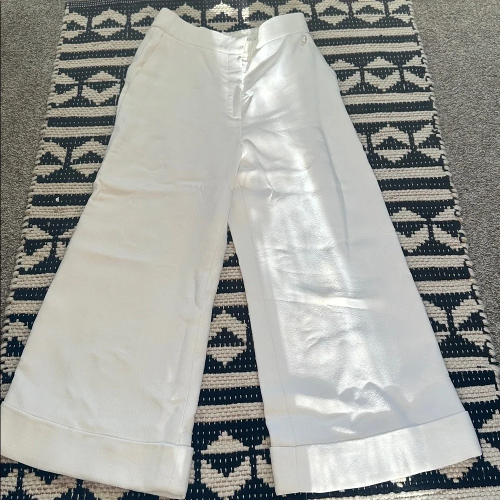 CHANEL White and Blue Wide Leg Pants